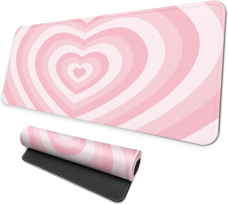 Mayflower Large Gaming Mouse Pad, Full Keyboard Mat, Long Laptop Mousepad, Computer Mouse Mat for Home and Office, Anti-Slip Rubber Base, 31.5 x 11.8 Inches (Pink Loving Heart) - Image 1